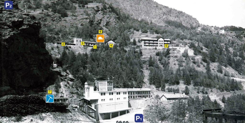 Ecomuseo: foto storica dell'impianto delle miniere. Con la legenda puoi scoprire l'estensione dell'Ecomuseo delle miniere della Val germanascao